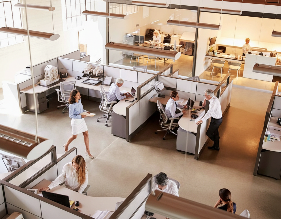 Busy title professionals in office